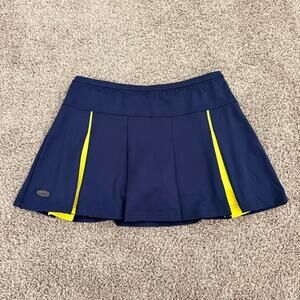 Bolle Pleated Skort Women's Large High-Performance Navy Blue Pleated Yellow Trim